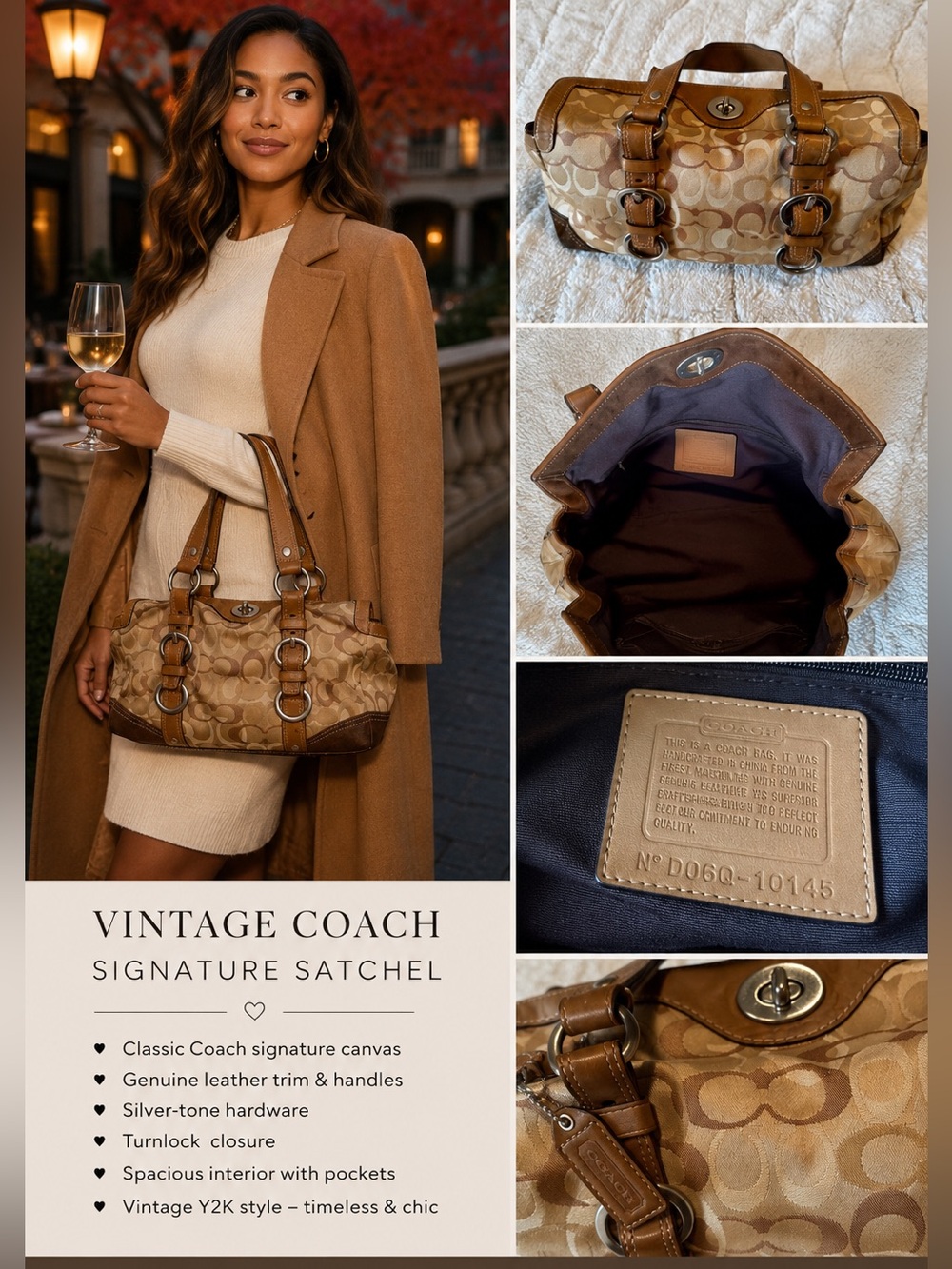 Vintage Coach 10145 Chelsea Optic Signature Dark Brown Suede/Canvas Tote